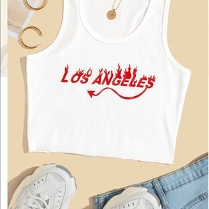 “Los Angeles” White&Red Crop Top